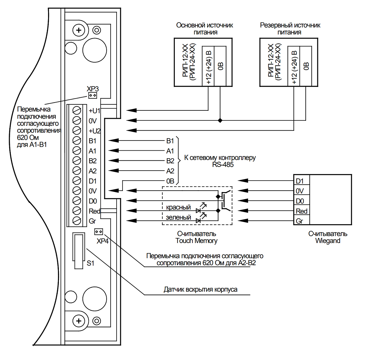 Схема внешних соединений блока индикации и клавиатуры С2000-БИ