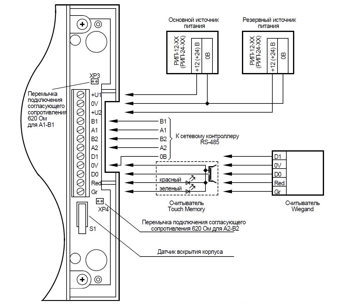 Схема внешних соединений блока индикации и клавиатуры С2000-БКИ